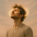 мужчина с растрёпанными волосами и ореолом света