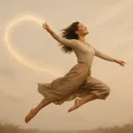 женщина в прыжке с воздушным световым следом