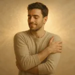 мужчина обнимает себя с мягким светом позади