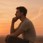 мужчина на рассвете с парящим светом за спиной