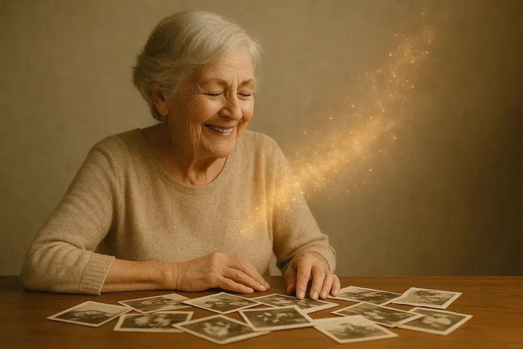 пожилая женщина и свет воспоминаний над фото